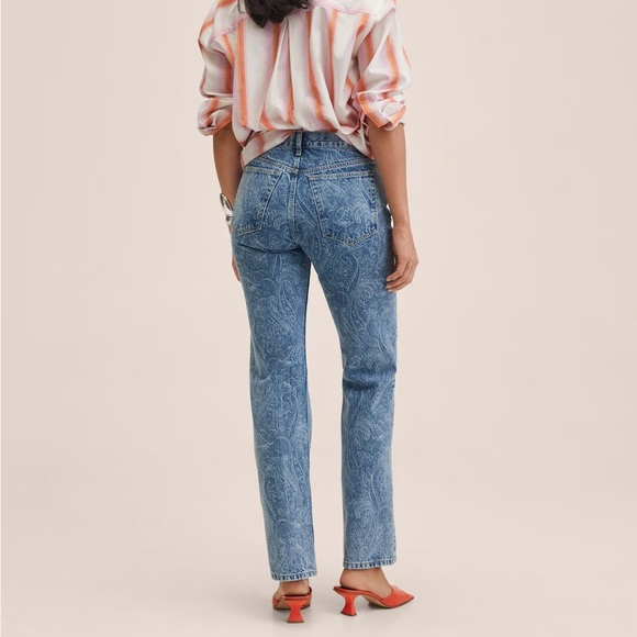 MANGO Denim Mid-rise Paisley straight-leg jeans - Picture 3 of 11
